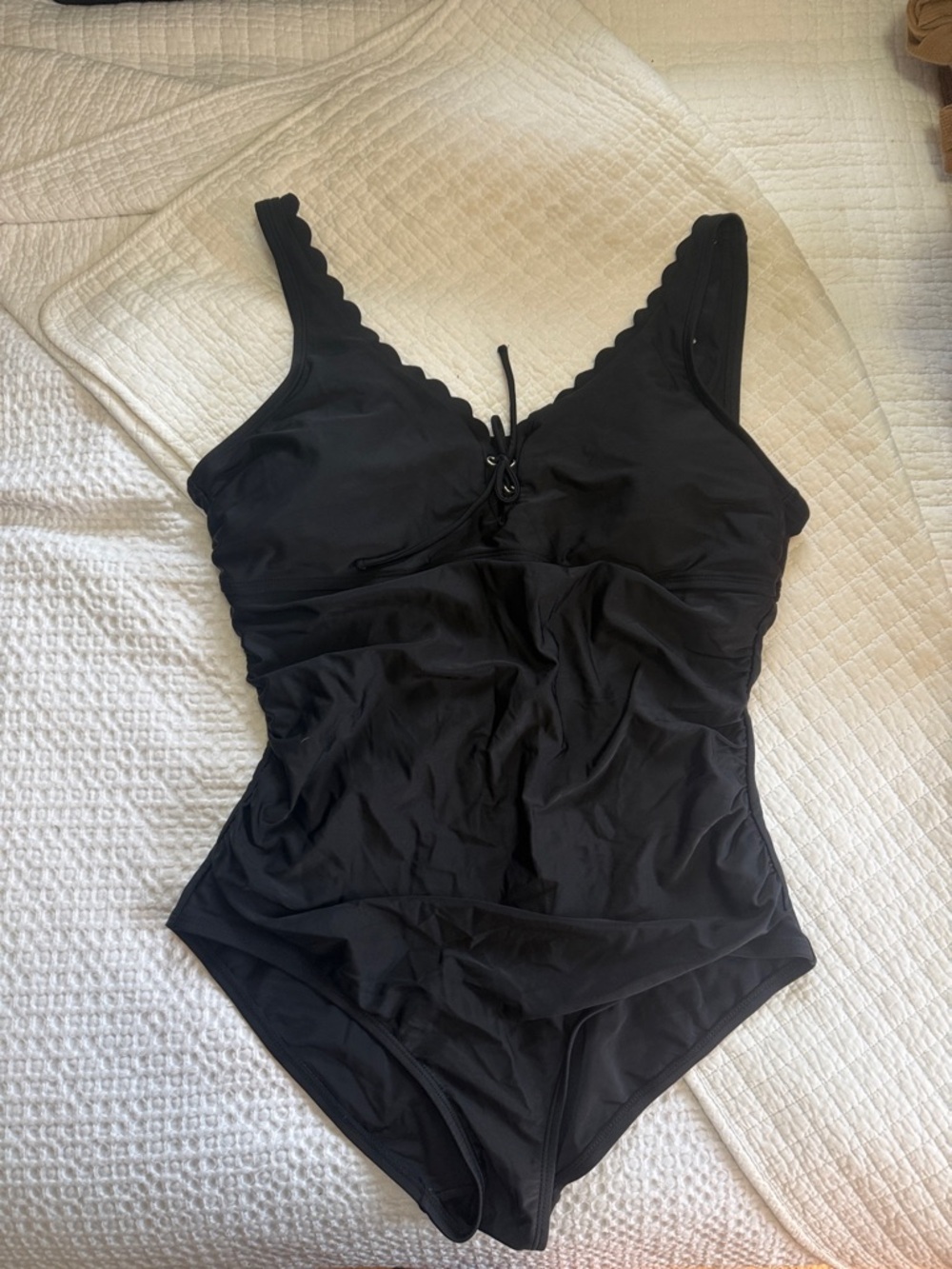Kona Sol Black One-Piece Swimsuit with Scalloped Straps